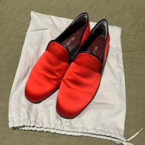 Diane Von Furstenberg red satin loafers